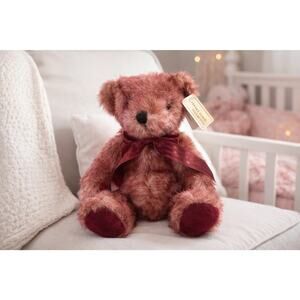 Velvet Touch Collection Burgundy Teddy Bear Plush w Ribbon Bow 2001 Jerry Elsner